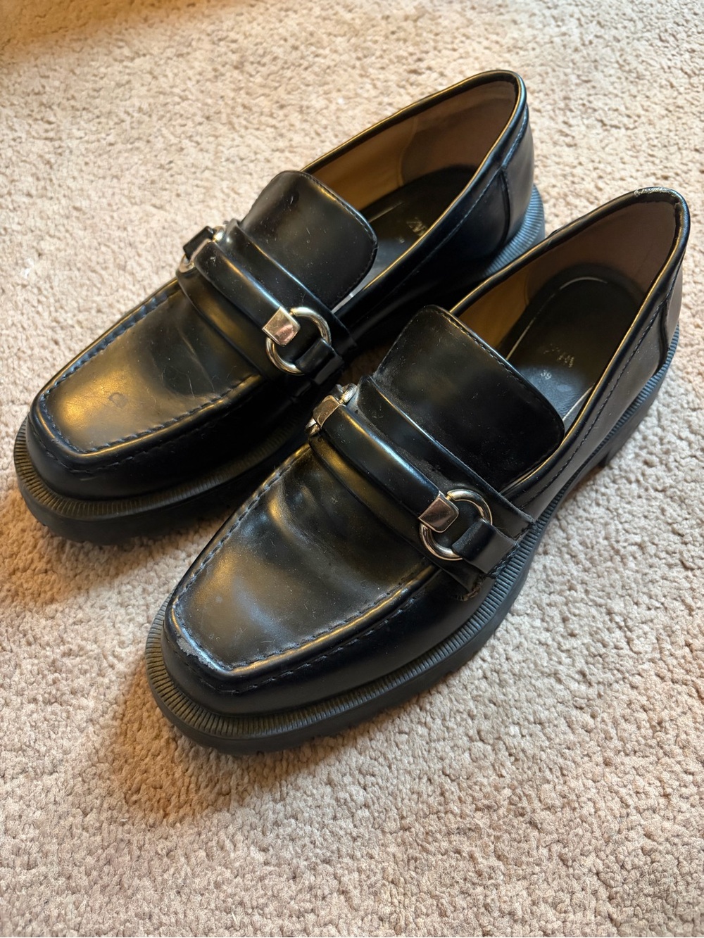 Zara Black Leather Women’s Slip-On Loafers